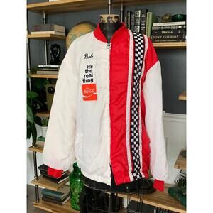 Coca-Cola, Racing Jacket, White Red, US Flag Patch, Band Collar, Zipper Closure,
